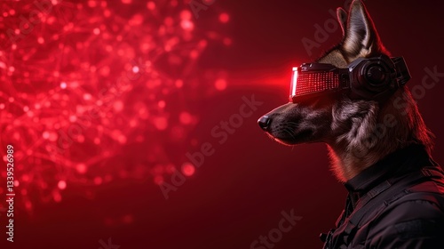 An imaginative depiction of a cybernetic dog wearing high-tech glasses, symbolizing the fusion of technology and nature, inviting viewers into a futuristic realm of innovation and creativity.