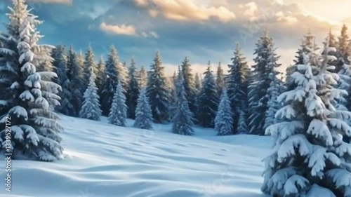Tranquil Winter Forest at Sunset.