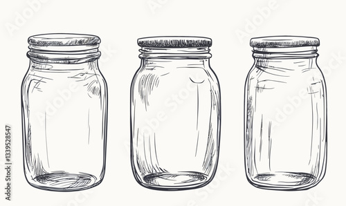 Vintage Ink Sketch of Empty Glass Jars in Minimalist Style for Graphic Design