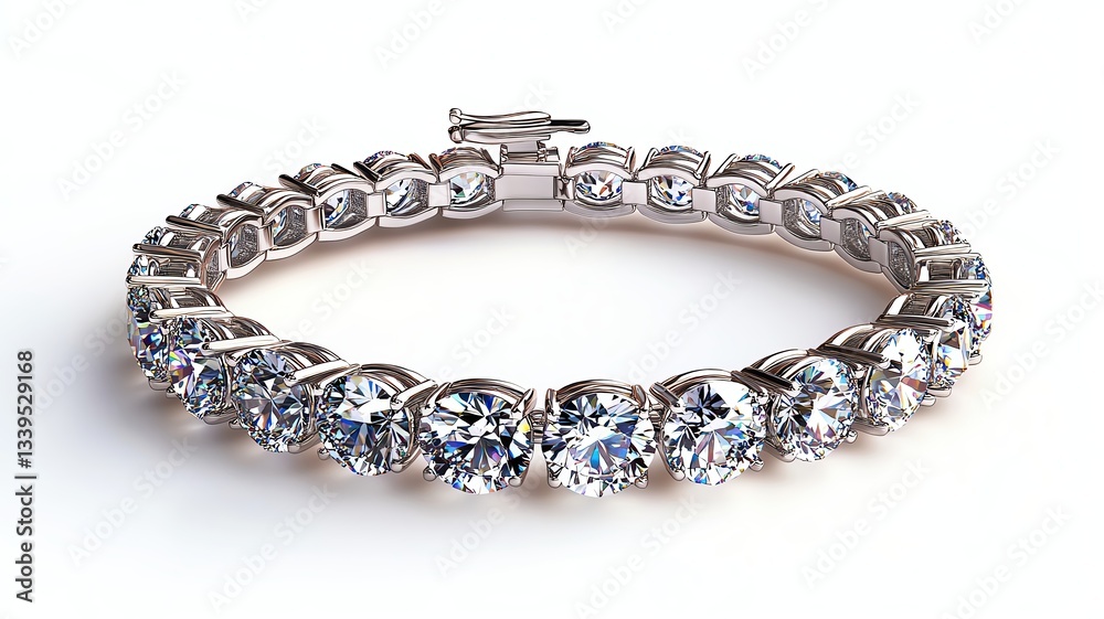 Isolated on white background, an elegant diamond tennis bracelet with flawless symmetry and brilliance Isolated on white background, an elegant diamond tennis bracelet with flawless symmetry and brilliance