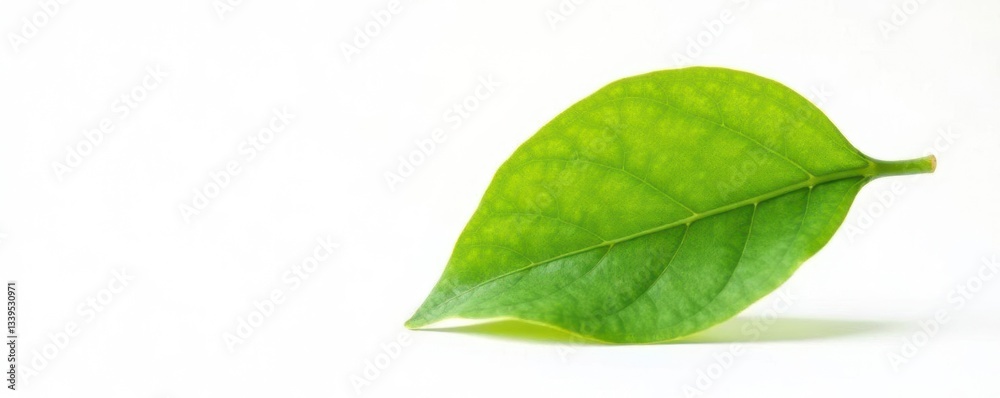 Fototapeta premium A single leaf is isolated against a pure white background, white background, isolation