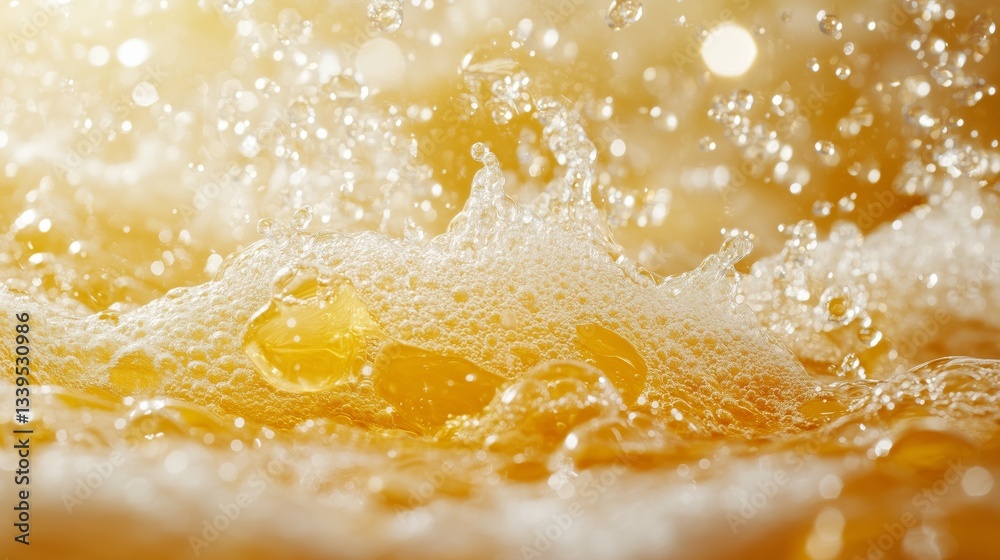 A mesmerizing close-up of golden liquid in motion, capturing dynamic splashes and suspended bubbles. A mesmerizing close-up of golden liquid in motion, capturing dynamic splashes and suspended bubbles.