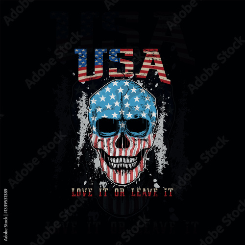 Patriotic USA Love It or Leave It Skull Illustration