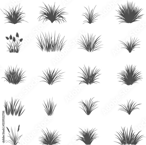 Set silhouettes of grass isolated on transparent background. Vector illustration