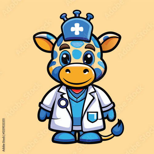 Amusing Giraffe Adorned in Doctor's Attire Vector Illustration