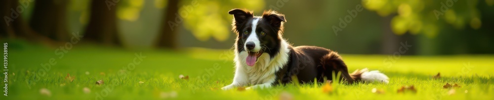 Border collie lies panting in shade after work, landscape, animal Border collie lies panting in shade after work, landscape, animal