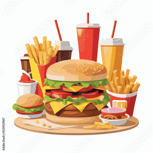 fastfood, fast, snack, food, meal, delicious, background, lunch, dinner, fat, american, burger, unhealthy, restaurant, meat, isolated, junk, menu, cheeseburger, tasty, set, hamburger, sandwich, cuisin