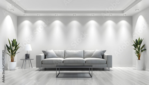 Interior of room with modern sofa , with white tonespng