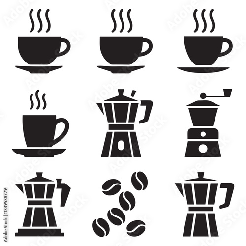 Wallpaper Mural Coffee Icons Collection Espresso, Moka Pot, Grinder & Beans Torontodigital.ca