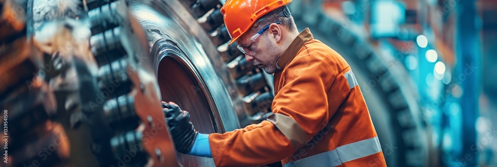 a mechanical engineer works on a huge metal machine