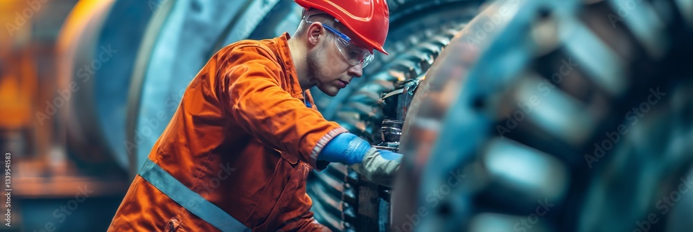 a mechanical engineer works on a huge metal machine
