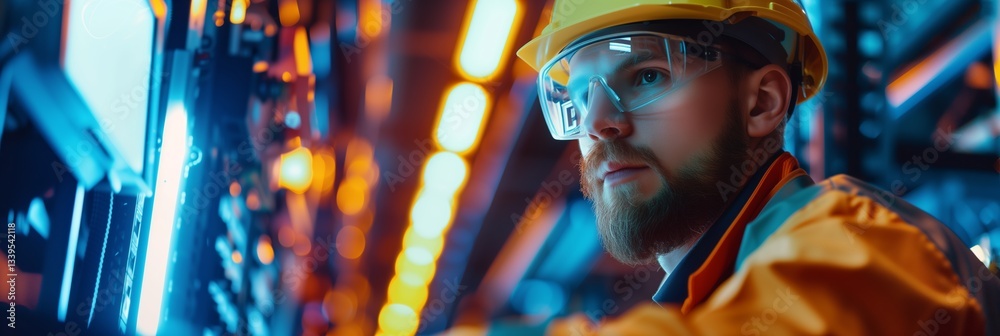electrician and engineer work on an electrical circuit with many cables for communication and data transfer