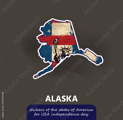 Show your Alaska pride with this vintage-style sticker featuring the state's outline, the American flag, and the iconic Statue of Liberty!