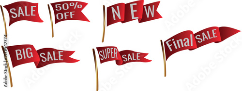 set of sale labels, with gold and red gradient on transporent background