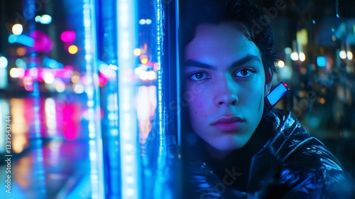 Woman Cyberpunk Neon City Night Portrait
