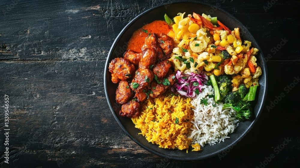 Malaysian Nasi Kandar Plate on Wooden Background 61 aspect ratio Malaysian Nasi Kandar Plate on Wooden Background 61 aspect ratio
