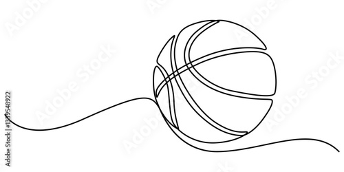 One continuous line illustration of basketball ball. Continuous line drawing of sports ball for basketball. Vector, Basketball ball. Game sports equipment. One continuous drawing line  logo single pro