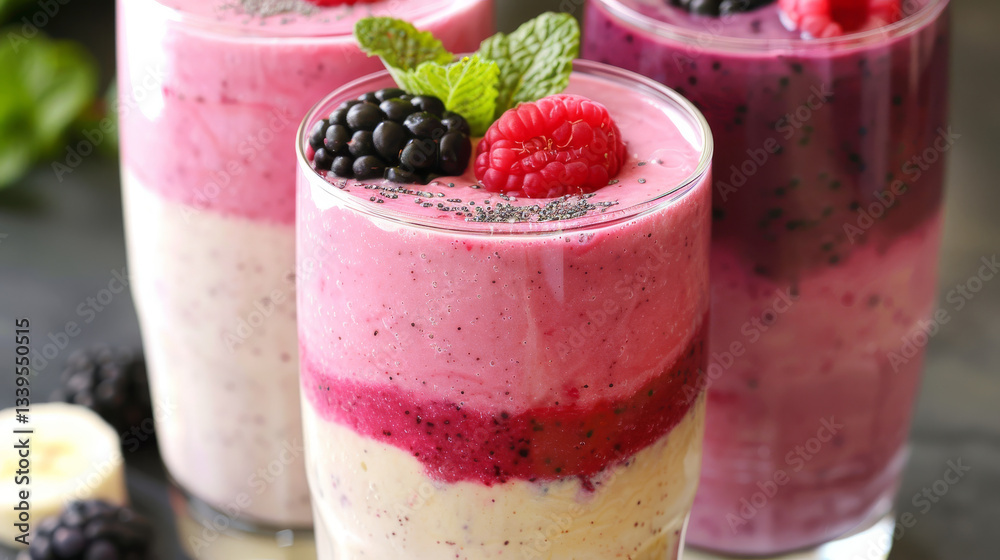 Aesthetic Berry and Banana Smoothie in a Tall Glass Aesthetic Berry and Banana Smoothie in a Tall Glass