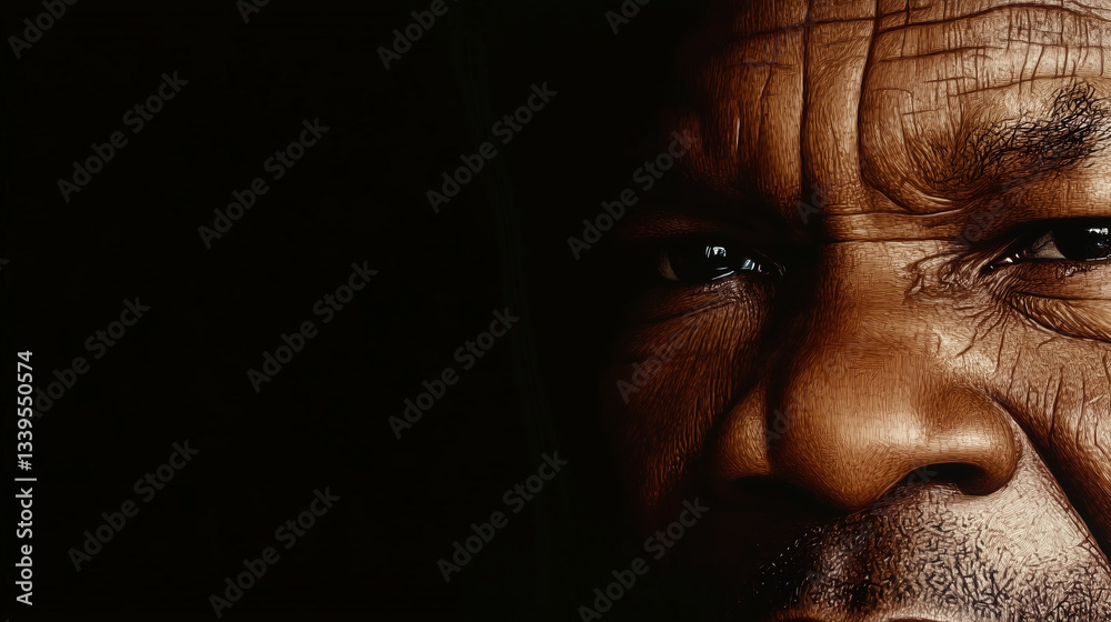 abstraction with a face of a man of African race in dark tones