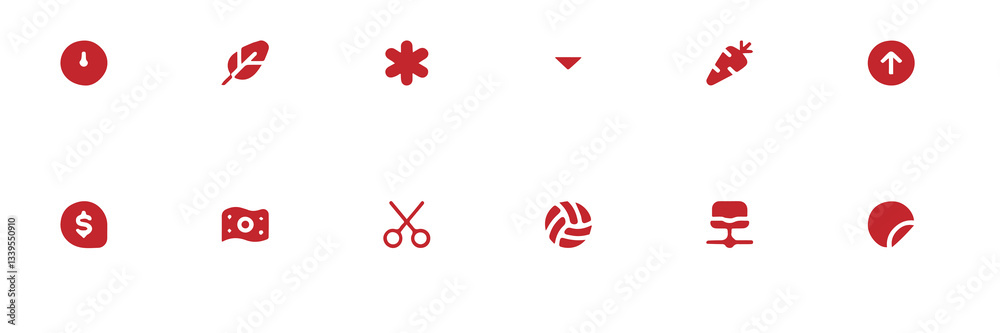 Set of Red Flat Design Icons for Various Applications Set of Red Flat Design Icons for Various Applications