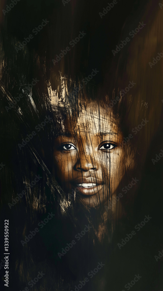 abstraction with a face of a man of African race in dark tones
