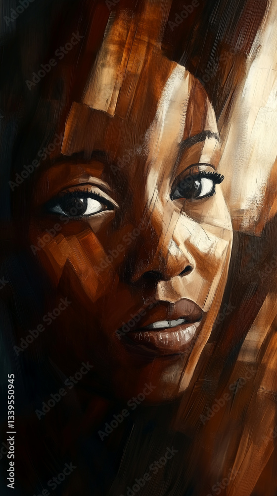abstraction with a face of a man of African race in dark tones