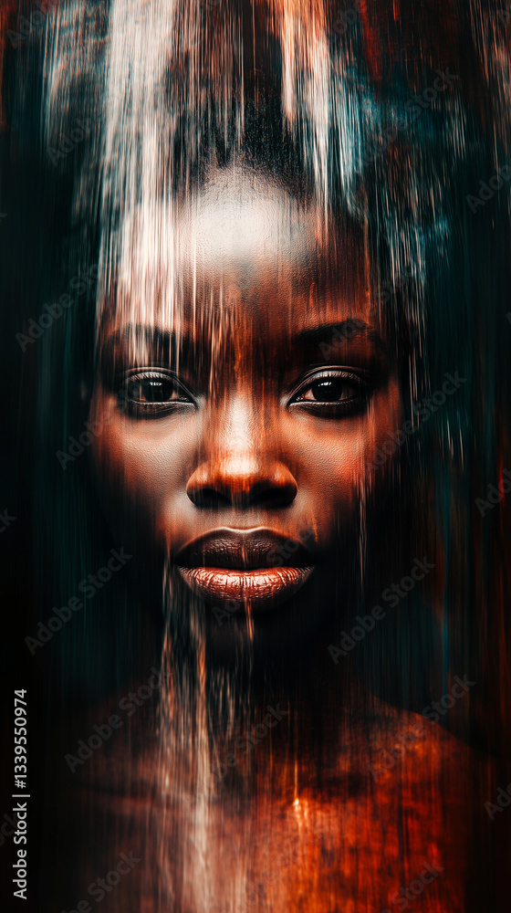 abstraction with a face of a man of African race in dark tones