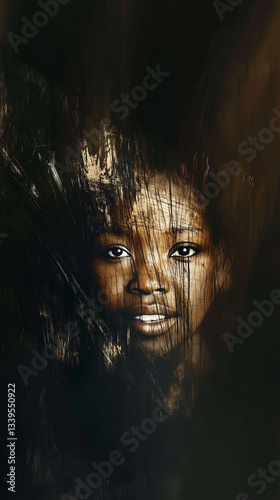 Obraz na płótnie abstraction with a face of a man of African race in dark tones w salonie