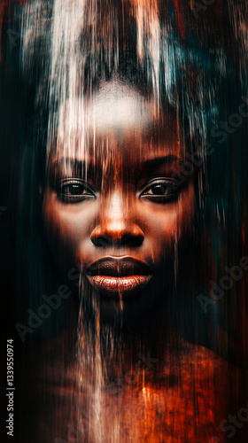 Obraz na płótnie abstraction with a face of a man of African race in dark tones w salonie