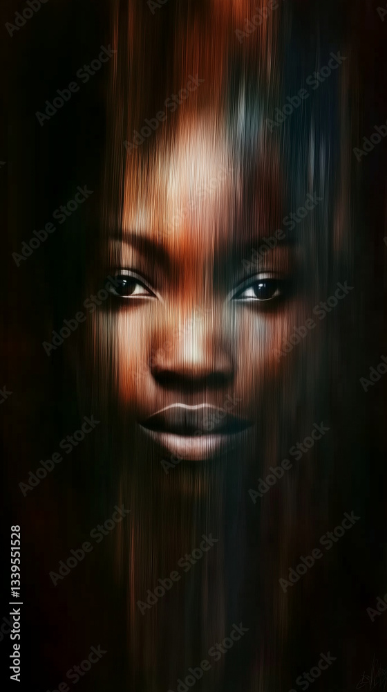 abstraction with a face of a man of African race in dark tones