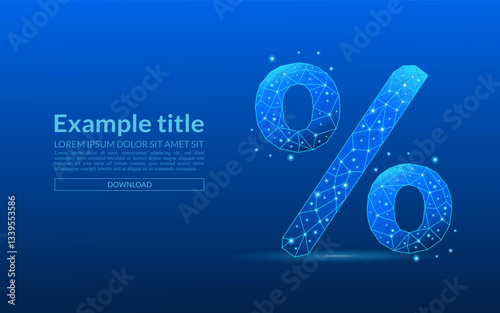 Low-poly digital percentage icon. Abstract discount and offer concept. Low-poly wireframe vector illustration with a futuristic electric holographic style.