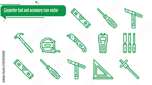 Carpenter tool and accessory icon vector