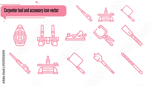Carpenter tool and accessory icon vector