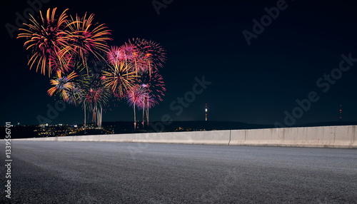 Bild auf Leinwand fireworks in the city night road landscape outdoor cityscape celebration hoilday