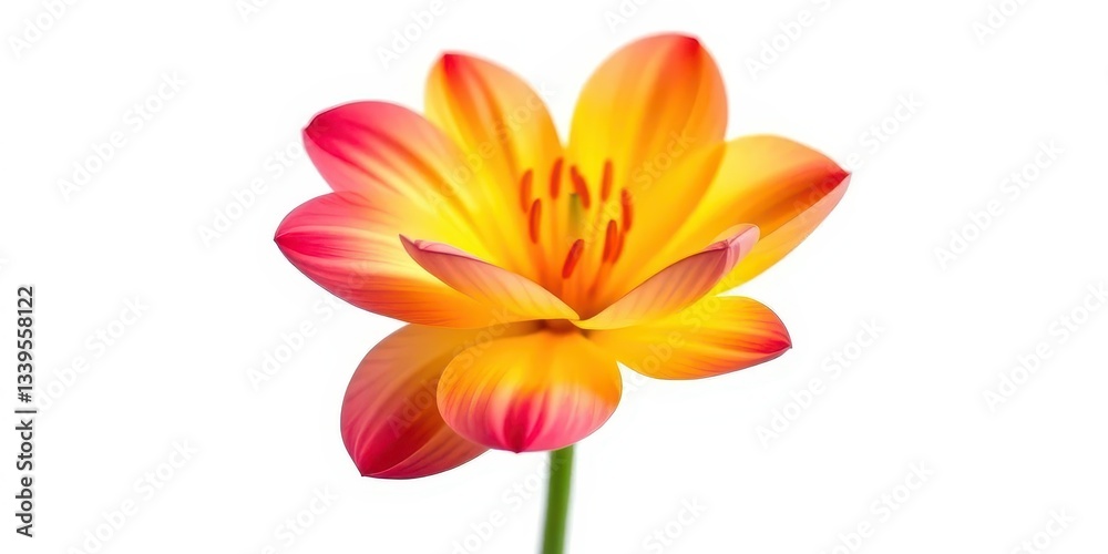 Naklejka premium A single vibrant bloom, petals unfurled, isolated against a pure white backdrop, fresh, botanical