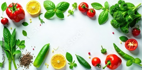 Assortment of fresh herbs on white Culinary detail , spices, image, still life