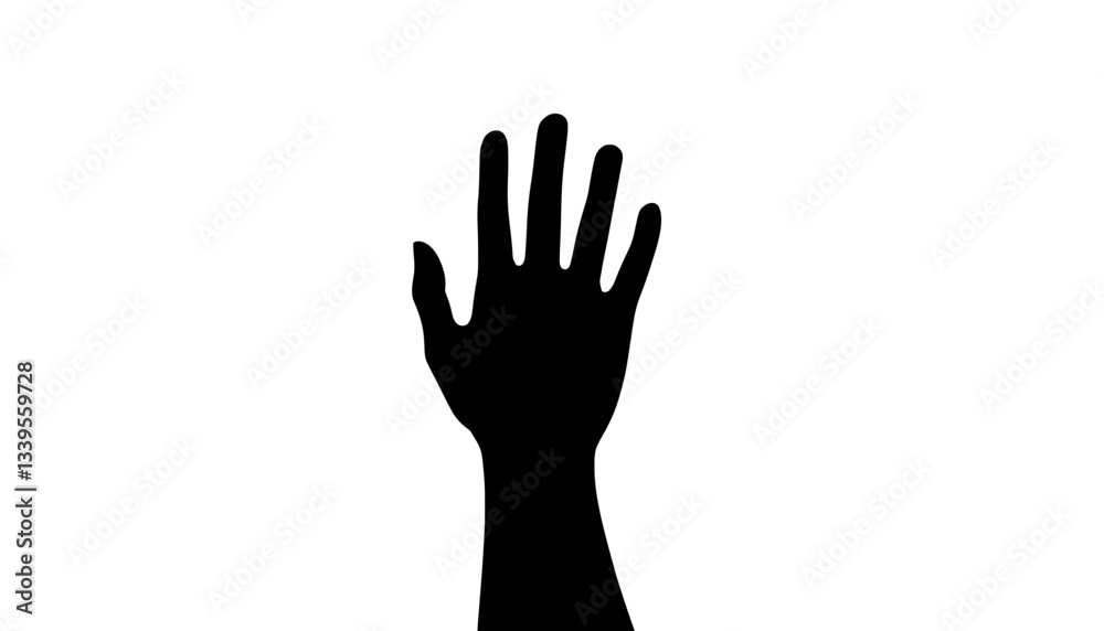 Minimalist black silhouette of a woman's hand raised for support and equality on International Women's Day Minimalist black silhouette of a woman's hand raised for support and equality on International Women's Day