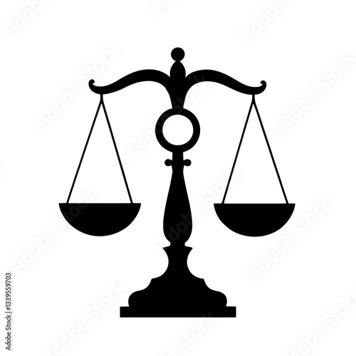 Minimalist black silhouette of balance scale with female symbol for gender equality