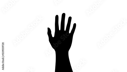 Minimalist black silhouette of a woman's hand raised for support and equality on International Women's Day