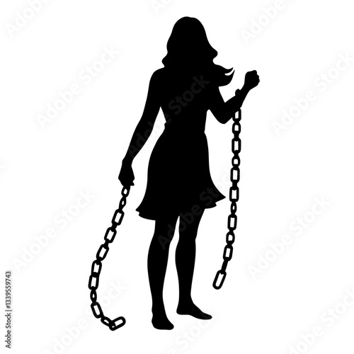 Minimalist silhouette of a woman breaking free from chains, symbolizing liberation for International Women’s Day