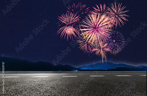 fireworks in the city night road landscape outdoor cityscape celebration hoilday happy new year
