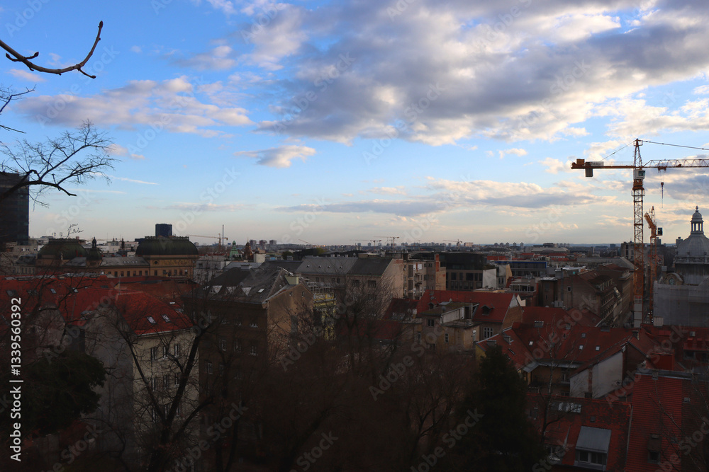 Various historic and contemporary buildings in downtown Zagreb, Croatia.