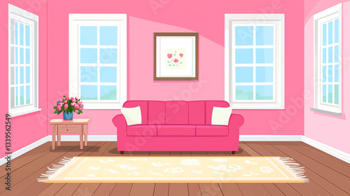 pink room with sofa and window