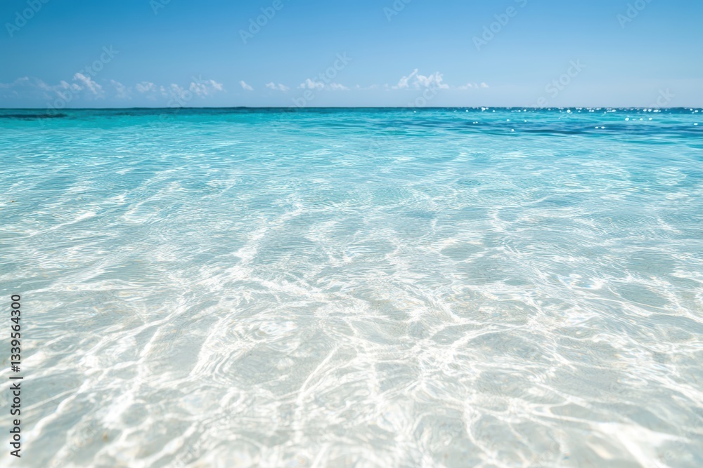 Obraz premium 澄んだ海と青空が広がるビーチの風景、高温の夏の日