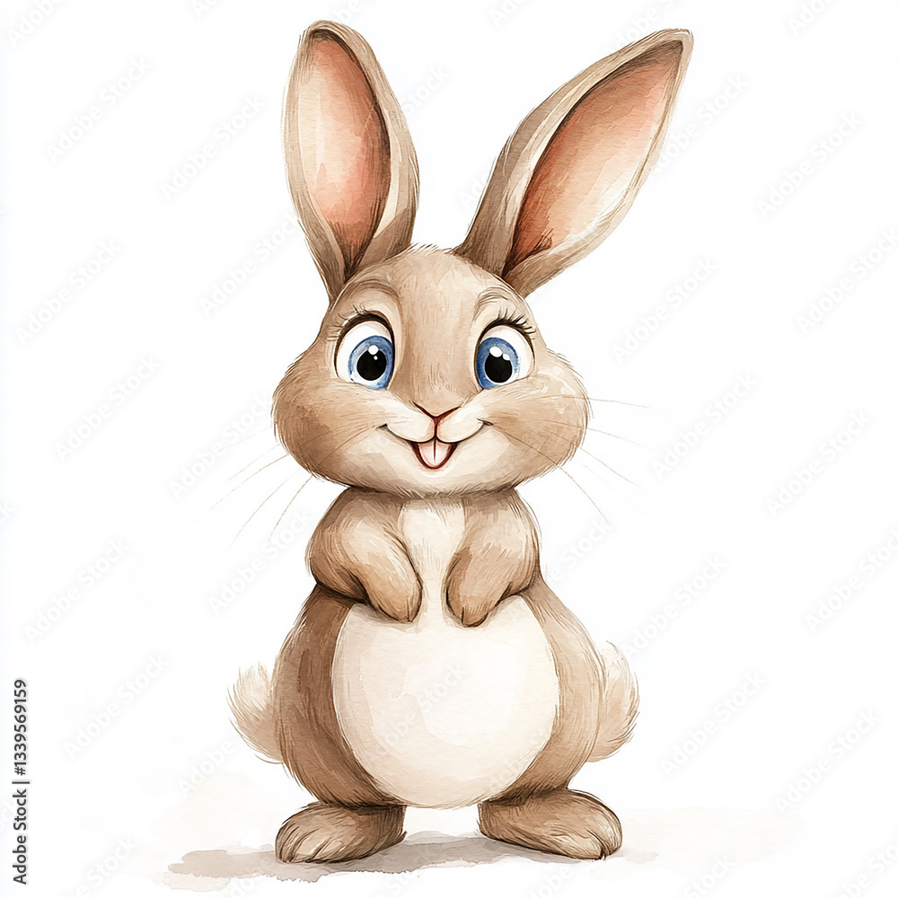 Obraz premium Watercolor illustration of a cute, brown rabbit