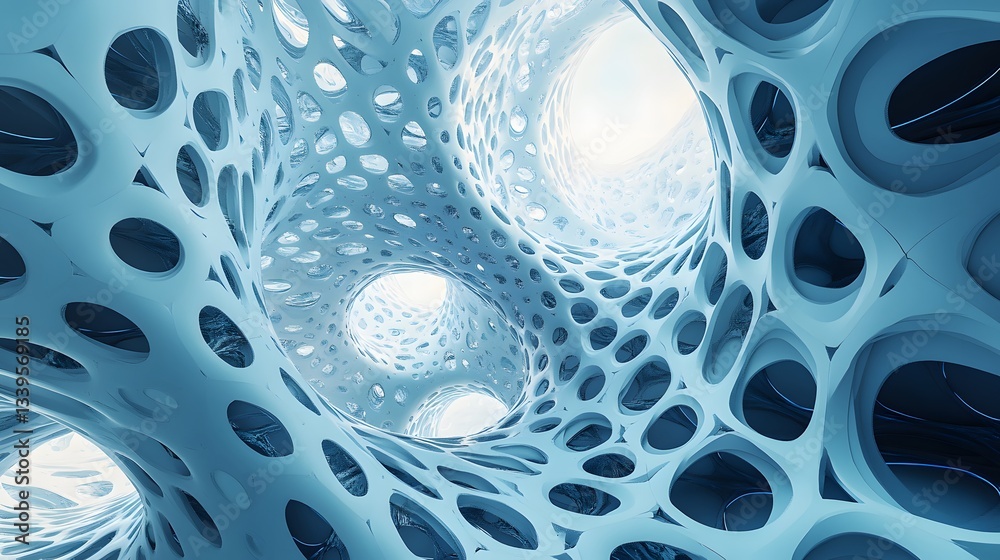Obraz premium Abstract Blue Architectural Structure Design with Openings