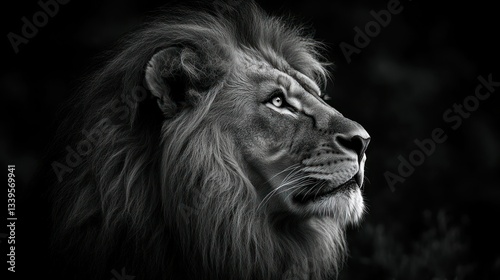 Majestic lion profile in black and white