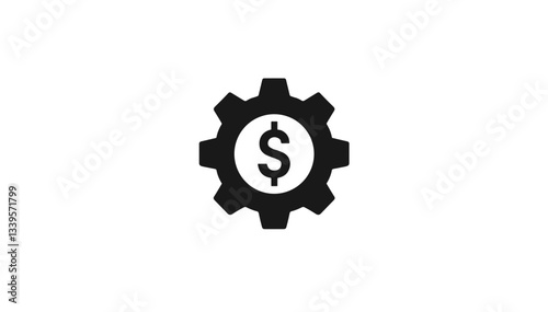 Gray Gear Icon with Dollar Sign, Minimalist and Transparent Background