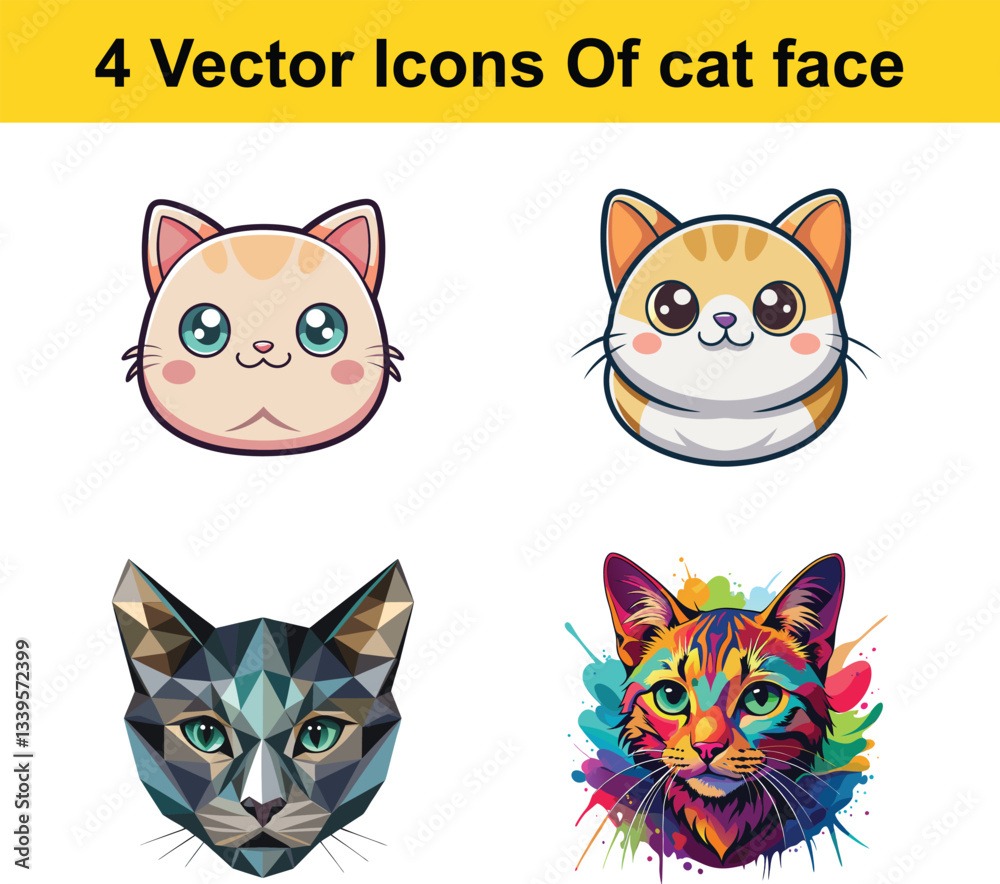 Fototapeta premium Cat face vector illustration design set