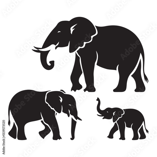 elephants on a white background